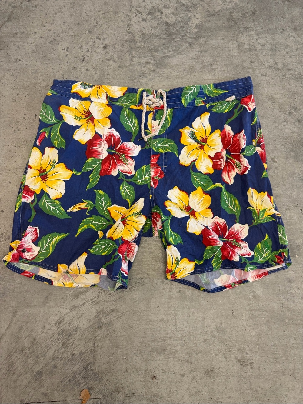 Ralph Lauren Navy Floral Swim Shorts - Yellow & Red Hibiscus